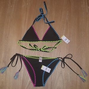 BRAND NEW Embroidered Bikini with Pom Poms